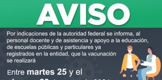 Será del 25 al 28 de mayo la jornada de vacunación vs COVID-19 para personal educativo