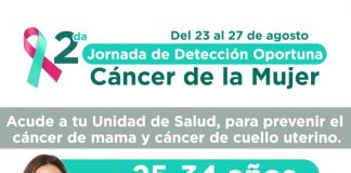 Invita Secretaría de Salud a Segunda Jornada de detección oportuna de cáncer en la mujer